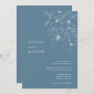 Dusty Blue Minimalistisch Floral Moderne Hochzeit Einladung