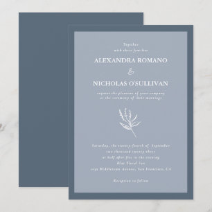 Dusty Blue Minimalistisch Floral Wedding Einladung