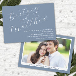 Dusty Blue Minimalistisch Foto Elegantes Script We Einladung