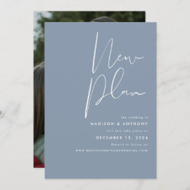 Dusty Blue Minimalistisch Foto New Plan Wedding Ankündigung