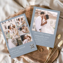 Dusty Blue Minimalistisch Foto QR Code White Weddi
