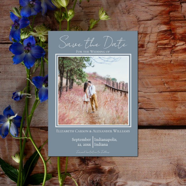 Dusty Blue Minimalistisch Foto Save the Date (Dusty Blue Minimalist Photo Save the Date)