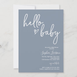Dusty Blue Minimalistisch Modern Boho Baby Dusche Einladung