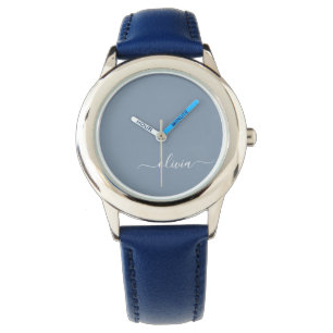 Dusty Blue Minimalistisch Modern Monogram Elegant Armbanduhr