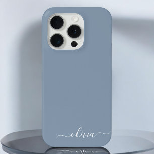 Dusty Blue Minimalistisch Modern Monogram Elegant Case-Mate iPhone Hülle