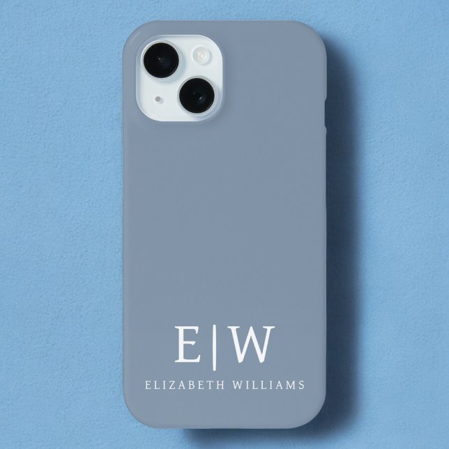 Dusty Blue Minimalistisch Modern Monogram Elegant Case-Mate iPhone Hülle (Von Creator hochgeladen)