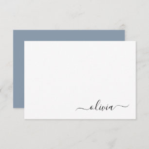 Dusty Blue Minimalistisch Modern Monogram Elegant Dankeskarte