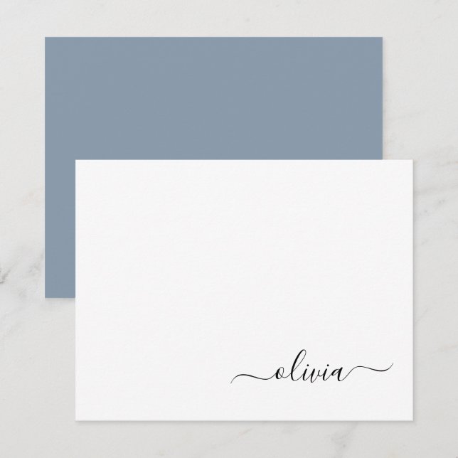 Dusty Blue Minimalistisch Modern Monogram Elegant Dankeskarte (Vorne/Hinten)