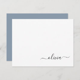 Dusty Blue Minimalistisch Modern Monogram Elegant Dankeskarte