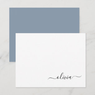 Dusty Blue Minimalistisch Modern Monogram Elegant Dankeskarte