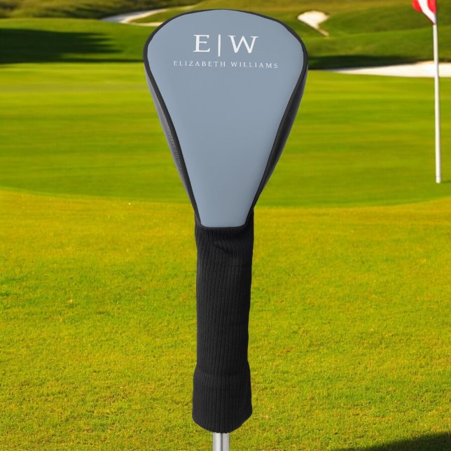 Dusty Blue Minimalistisch Modern Monogram Elegant Golf Headcover (Von Creator hochgeladen)
