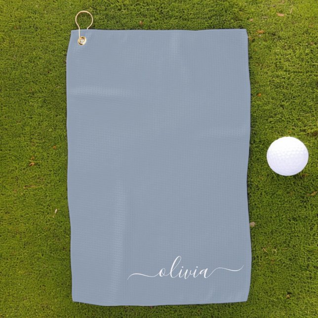 Dusty Blue Minimalistisch Modern Monogram Elegant Golfhandtuch (Von Creator hochgeladen)