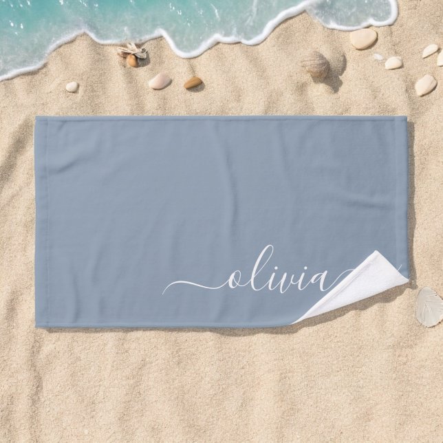 Dusty Blue Minimalistisch Modern Monogram Elegant Handtuch (Von Creator hochgeladen)