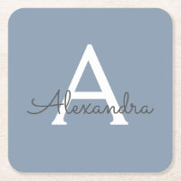 Dusty Blue Minimalistisch Modern Monogram Elegant