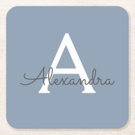 Dusty Blue Minimalistisch Modern Monogram Elegant Rechteckiger Pappuntersetzer