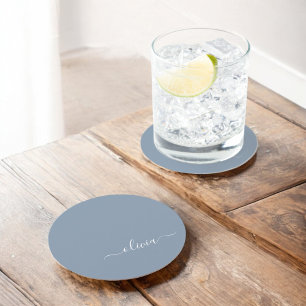 Dusty Blue Minimalistisch Modern Monogram Elegant Runder Pappuntersetzer