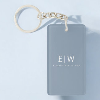 Dusty Blue Minimalistisch Modern Monogram Elegant Schlüsselanhänger