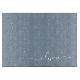 Dusty Blue Minimalistisch Modern Monogram Elegant Schneidebrett