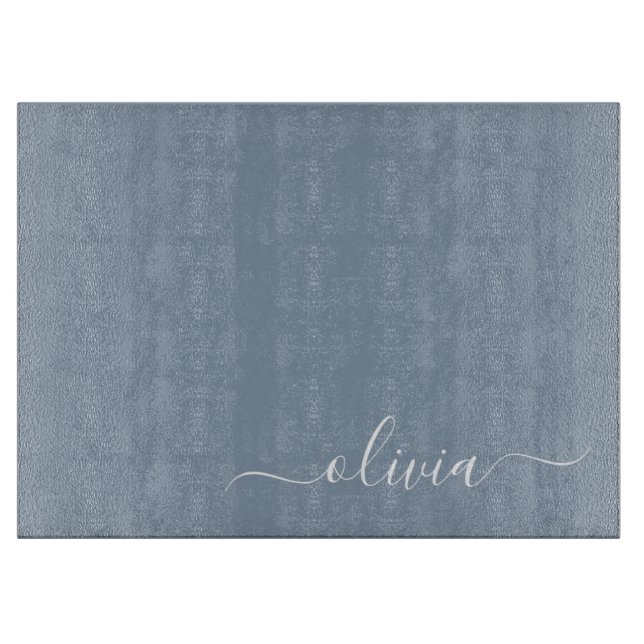 Dusty Blue Minimalistisch Modern Monogram Elegant Schneidebrett (Vorderseite)