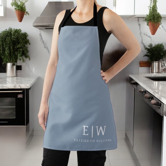 Dusty Blue Minimalistisch Modern Monogram Elegant Schürze (Von Creator hochgeladen)