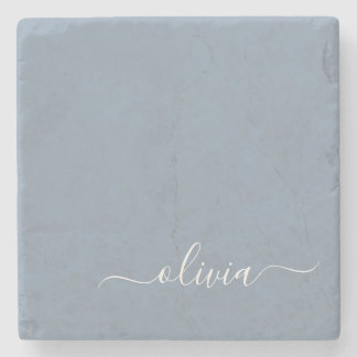 Dusty Blue Minimalistisch Modern Monogram Elegant Steinuntersetzer