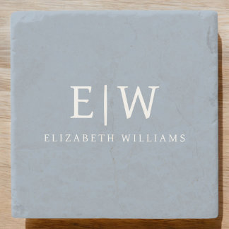 Dusty Blue Minimalistisch Modern Monogram Elegant Steinuntersetzer