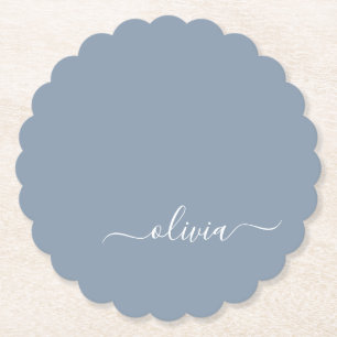Dusty Blue Minimalistisch Modern Monogram Elegant Untersetzer