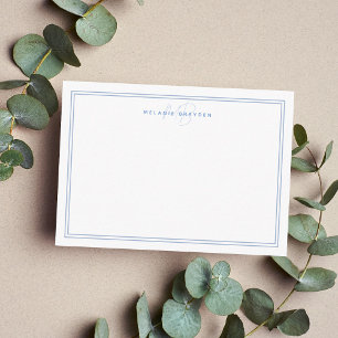 Dusty Blue Minimalistisch Monogram Two Border Mitteilungskarte