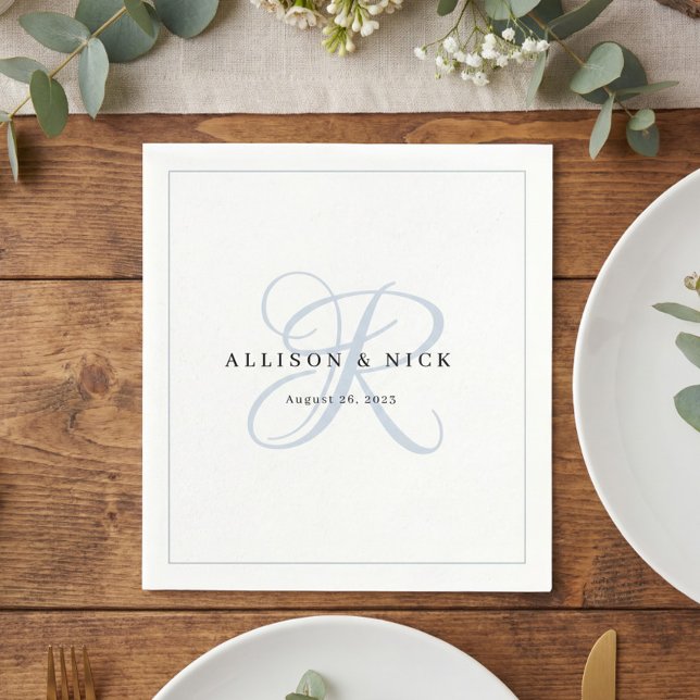 Dusty Blue Minimalistisch Monogram Wedding Napkins Serviette (Von Creator hochgeladen)