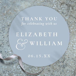 Dusty Blue Minimalistisch Monogram Wedding Vielen  Runder Aufkleber