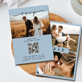 Dusty Blue Minimalistisch QR Code Foto Wedding RSVP Karte
