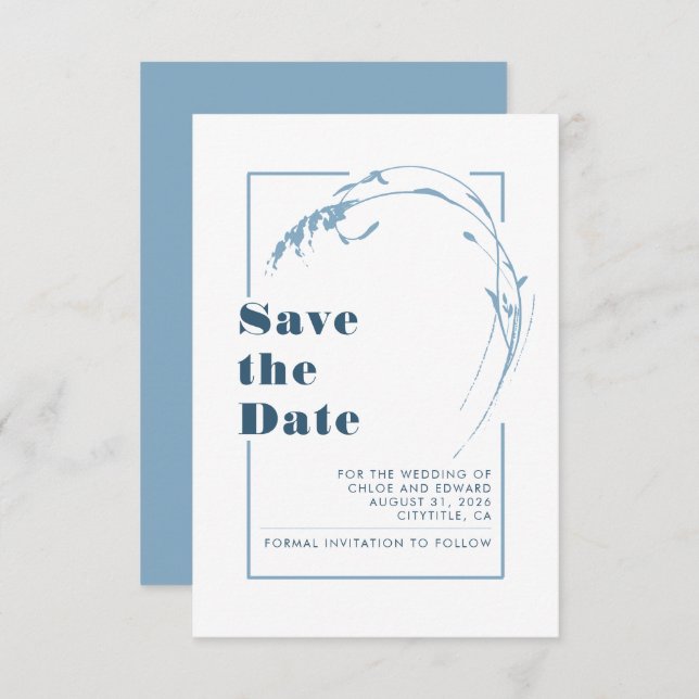 Dusty Blue Minimalistisch Romantic Save the Date (Vorne/Hinten)