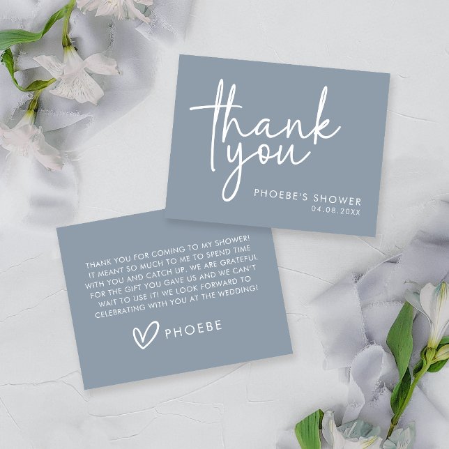 Dusty Blue Minimalistisch Script Brautparty Flat Dankeskarte (Von Creator hochgeladen)