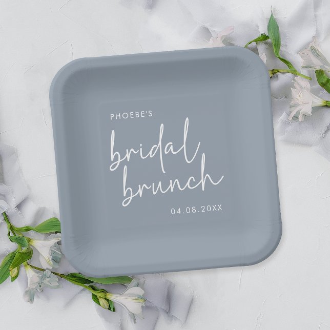 Dusty Blue Minimalistisch Script Bridal Brunch Pappteller (Von Creator hochgeladen)