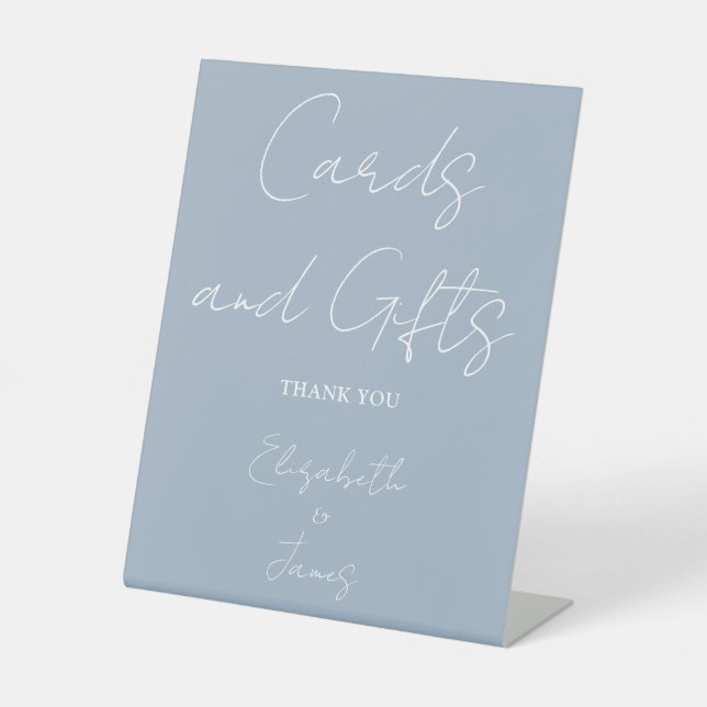 Dusty Blue Minimalistisch Script Cards und Geschen Sockelschild (Vorderseite)
