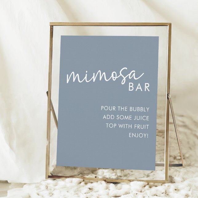 Dusty Blue Minimalistisch Script Dusche Mimosa Bar Poster (Von Creator hochgeladen)
