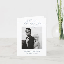 Dusty Blue Minimalistisch Script Foto Wedding Dankeskarte