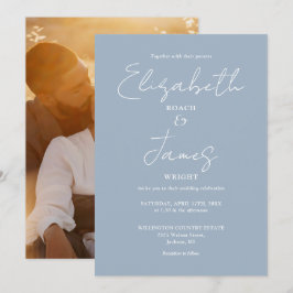 Dusty Blue Minimalistisch Script Foto Wedding Einladung