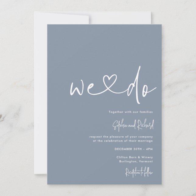 Dusty Blue Minimalistisch Script Moderne Hochzeit Einladung (Vorderseite)