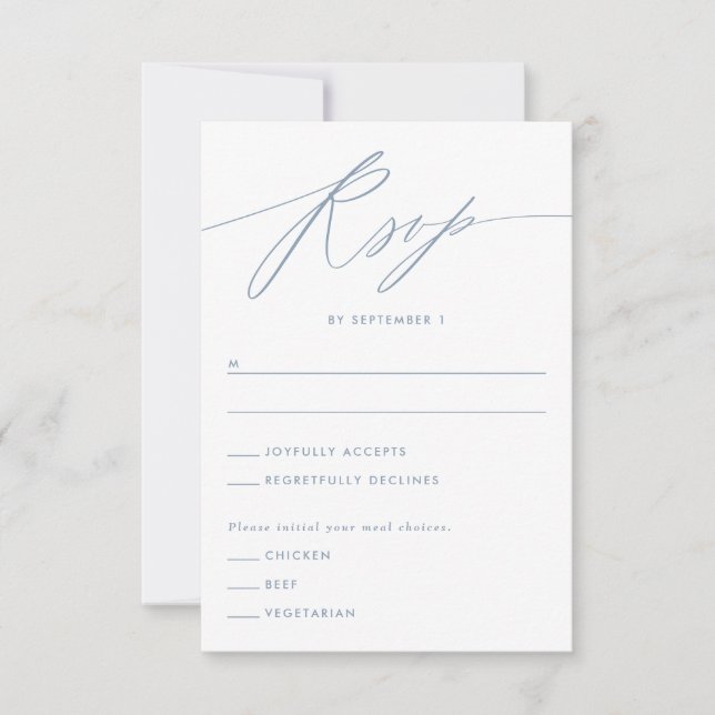 Dusty Blue Minimalistisch Script Response Card RSVP Karte (Vorderseite)