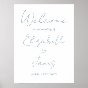 Dusty Blue Minimalistisch Script Wedding Willkomme Poster