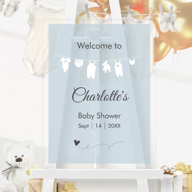 Dusty Blue Minimalistisch Translucent Baby Boy Dus Acrylschild (Dusty Blue Minimalist Translucent Baby Boy Shower Acrylic Sign ©Susanne Sachers - Sunny Mind 🌞)