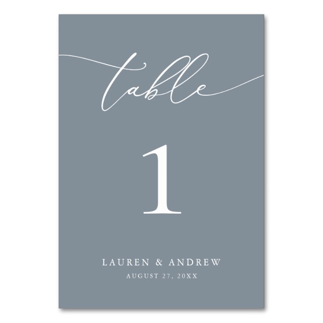Dusty Blue Minimalistisch Wedding | Event Custom Tischnummer (Vorderseite)