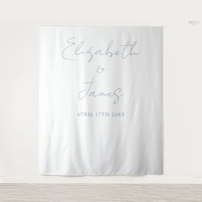 Dusty Blue Minimalistisch Wedding Foto Hintergrund Wandteppich (Vorderseite)