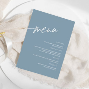 Dusty Blue Minimalistisch Wedding Menu Menükarte