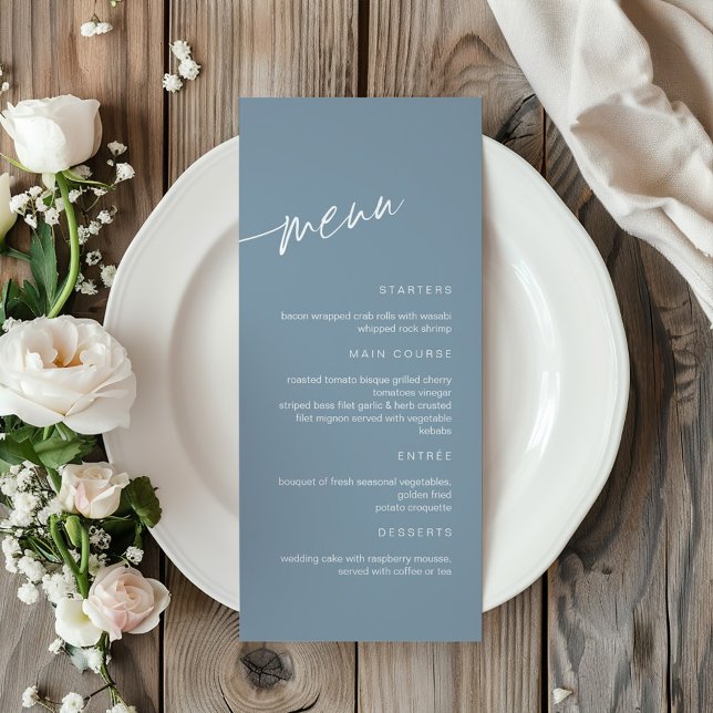 Dusty Blue Minimalistisch Wedding Menu Menükarte (Von Creator hochgeladen)