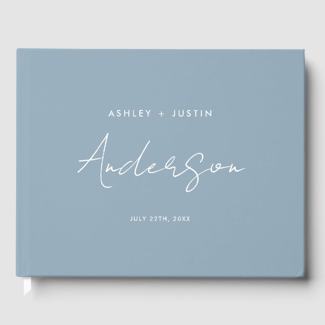 Dusty Blue Minimalistisch Wedding Personalisiert Gästebuch (Vorderseite)