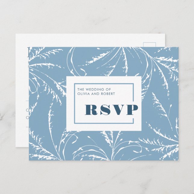 Dusty Blue Minimalistisch Wedding RSVP Postkarte (Vorne/Hinten)