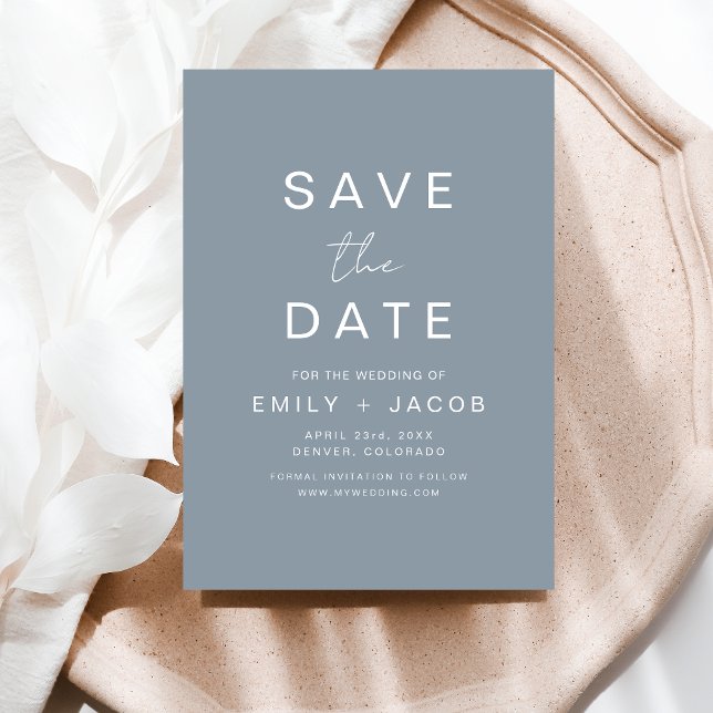 Dusty Blue Minimalistisch Wedding Save the Date Ca (Von Creator hochgeladen)
