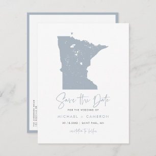 Dusty Blue Minnesota Map QR-Code Save the Date Ankündigungspostkarte